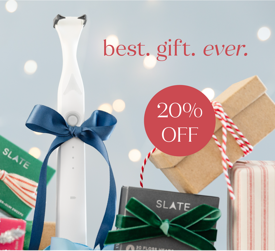 best gift ever slate electric flosser 20% off surrounded by presents