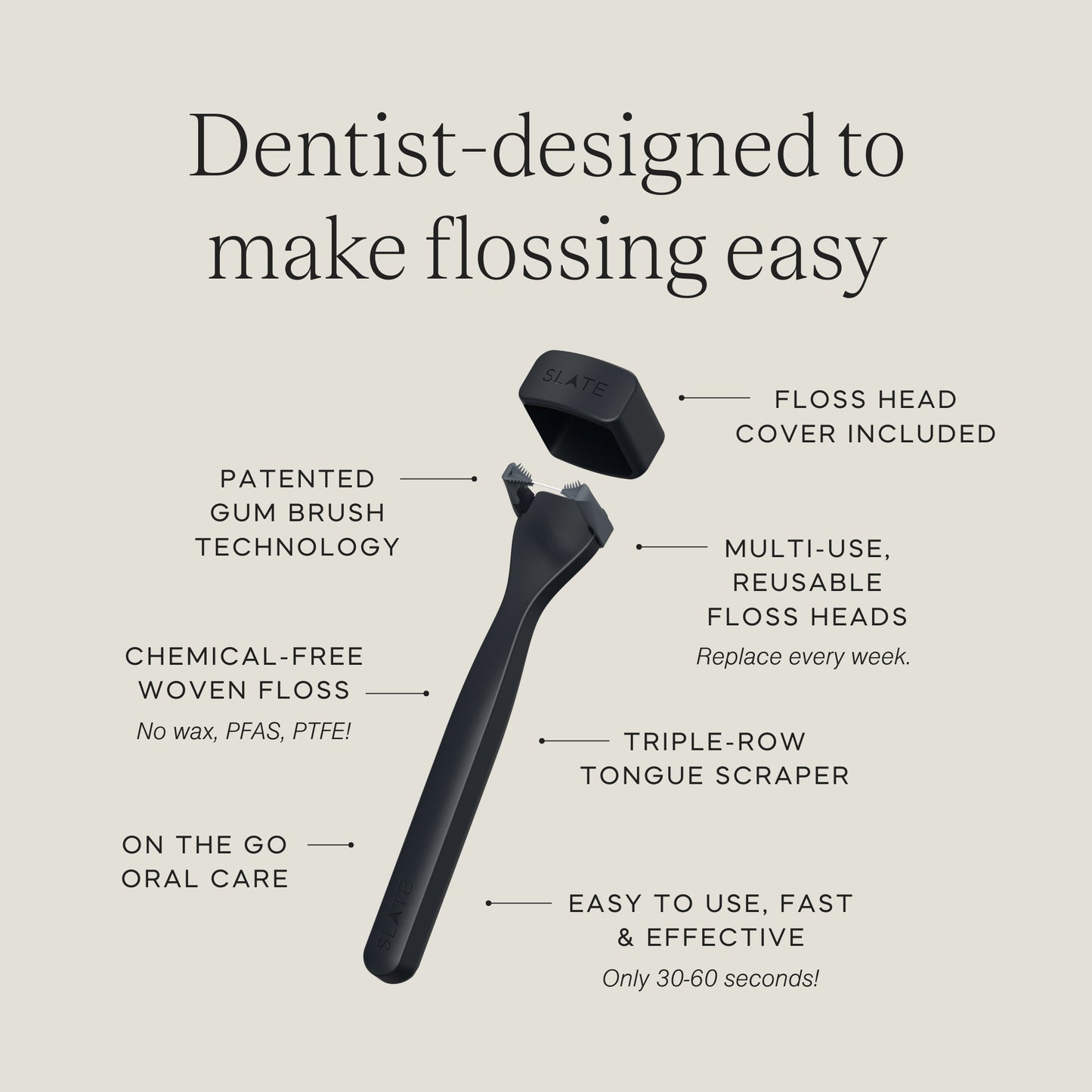 Slate Mini Flosser - BLACK