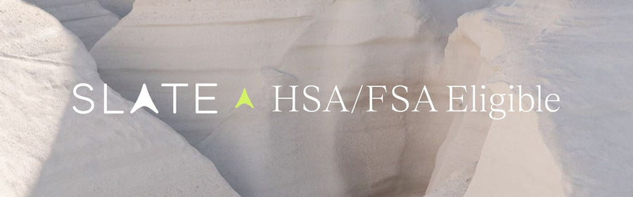 Photo of Slate Flosser and HSA/FSA eligible text with Slate x Sika logo