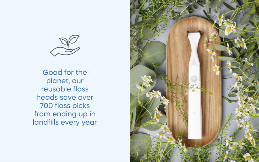 Good for the planet, Slate's reusable floss heads save over 700 floss picks from ending up in the landfills every year.